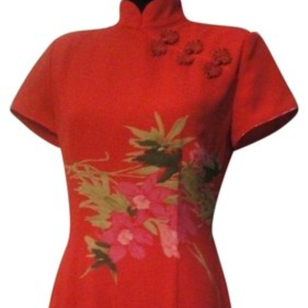 DAVID WARREN Maxi Chinese Style Pink Qipao Dress sz 6
